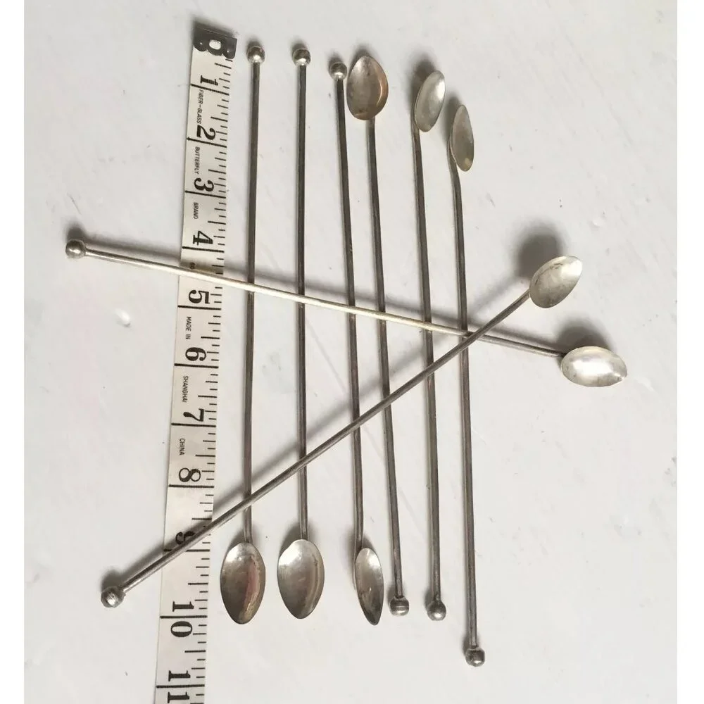 Set of 4 - 925 Sterling Silver Ice Tea Spoon Stirrers Mexico Handmade Vintage